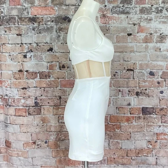 Angel Biba Corseted Mini Dress Blind Date Nude Mesh Bodycon White Sz Small - Picture 9 of 14